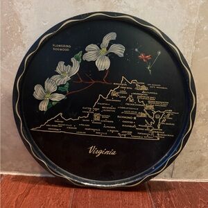 Vintage Metal Virginia State Serving Tray Bar Tray Barware Dogwood Wall Art
